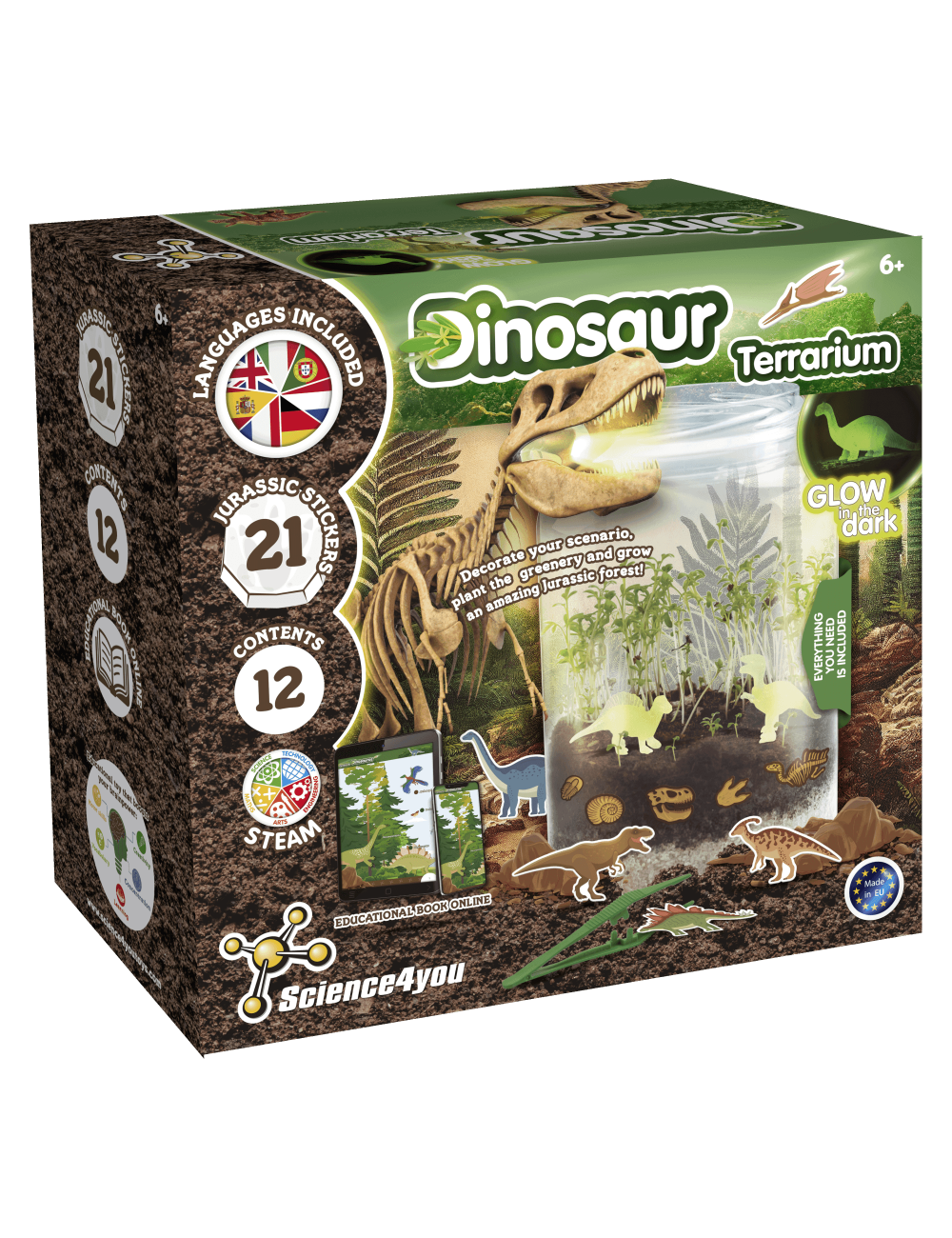 Terrário de Dinossauros - Brilha no Escuro, Brinquedo para Crianças +6  anos